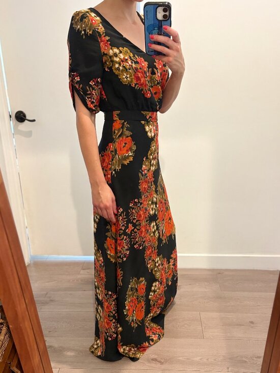 Anthropologie Dresses & Skirts - Anthropologie Black Maxi Dress with Orange & Gold Floral Print